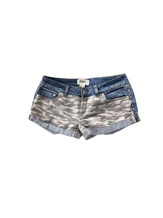 PINK Victoria's Secret Pants - Women's PINK Victoria's Secret Jean Shorts Size 6 Blue Camo Grunge Streetwear